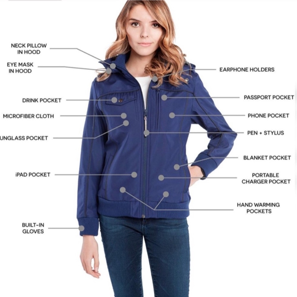 Baubax travel bomber smart jacket navy blue